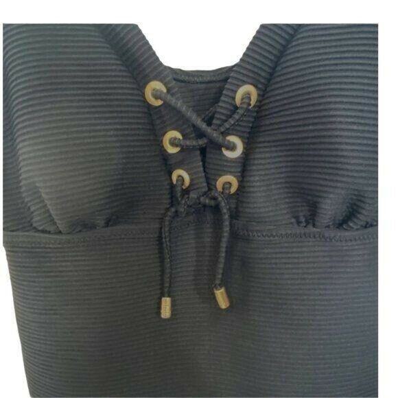 Land’s End Black Lace-Up Ribbed Modest Tankini Size 4 - Picture 3 of 5